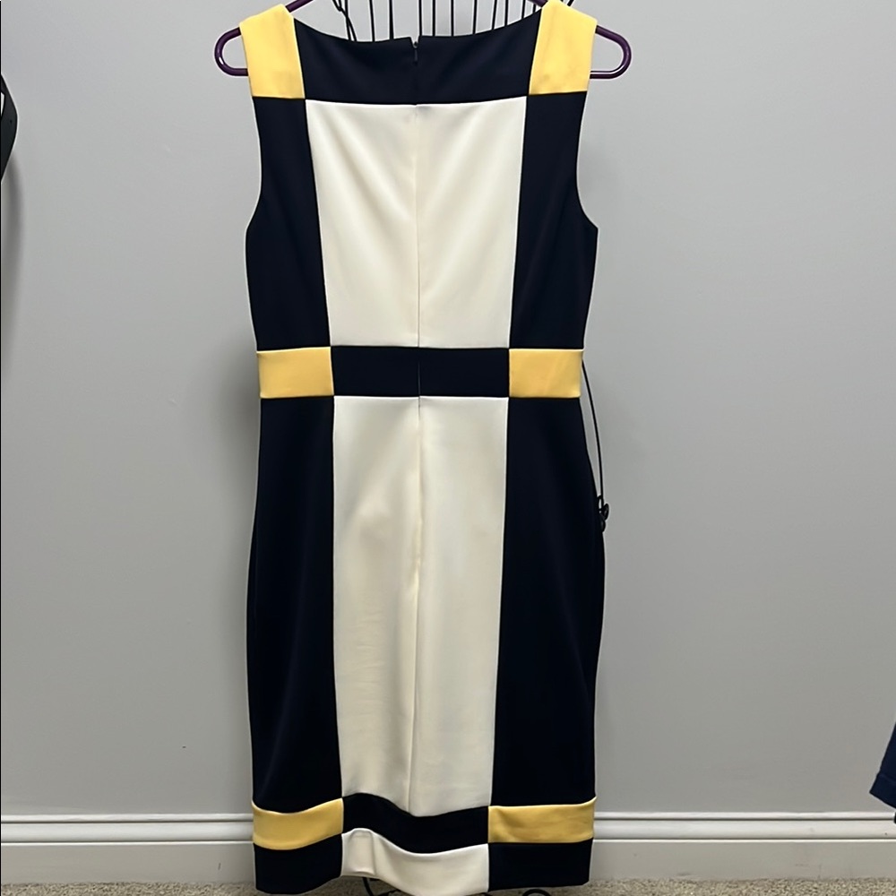Elegant Color Block Dress - Navy, Ivory, and Yellow - Picture 2 of 5